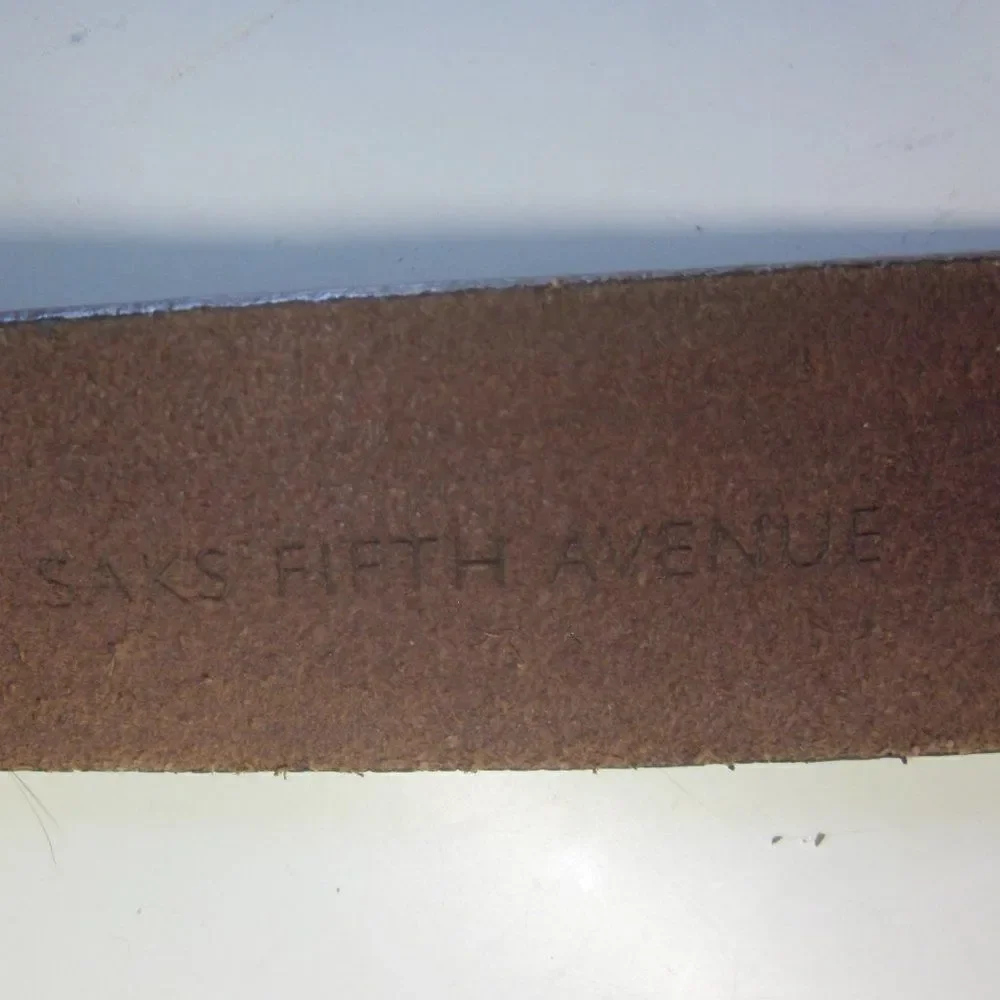 Saks Fifth Ave Womens Size S Brown Leather Belt with Brass Medallion Buckle